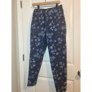 John Baner Jeans Womens Size 12 Blue Floral Print High Waisted Denim Pants